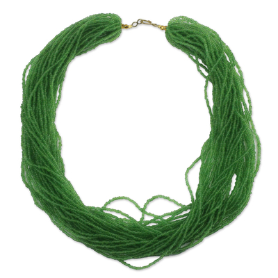 Recycled glass beaded necklace, 'Vivacious Verdant' - Green Recycled Glass Beaded Necklace from Ghana