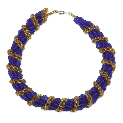 Handcrafted Recycled Glass Beaded Torsade Necklace
