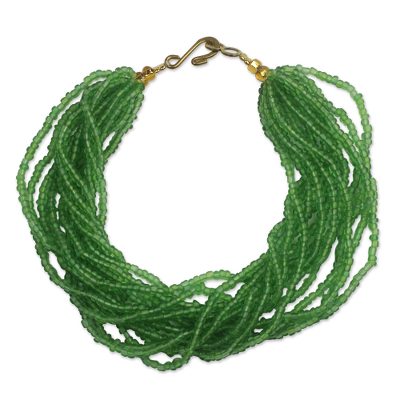 Recycled glass beaded bracelet, 'Vivacious Verdant' - Green Recycled Glass Beaded Bracelet from Ghana