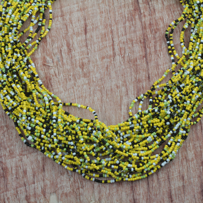 Recycled glass beaded necklace, 'African Paradise' - Handcrafted Recycled Glass Beaded Necklace from Ghana