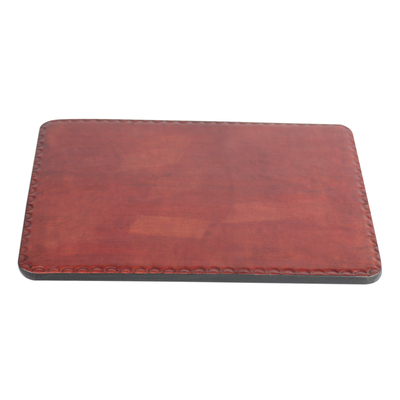 Leather mouse pad, 'Captivating Currant' - Handmade Brown Currant Leather Mouse Pad Office Accessory