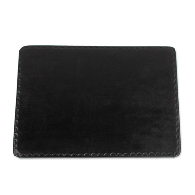 Leather mousepad, 'Elegant Pad in Black' - Handcrafted Black Leather Mousepad from Ghana