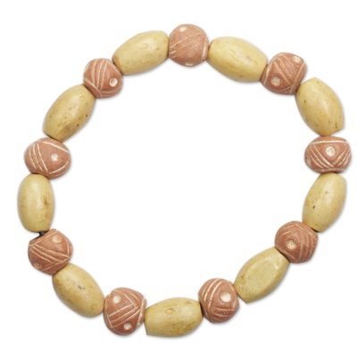 Wood and ceramic beaded stretch bracelet,