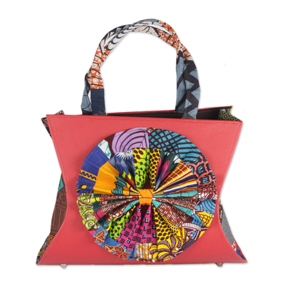 Multi-Colored Cotton Print Imitation Leather Handle Handbag