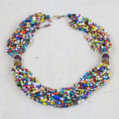 Recycled glass torsade necklace, 'Harvest of Colors' - Multi-Colored Recycled Glass and Plastic Torsade Necklace