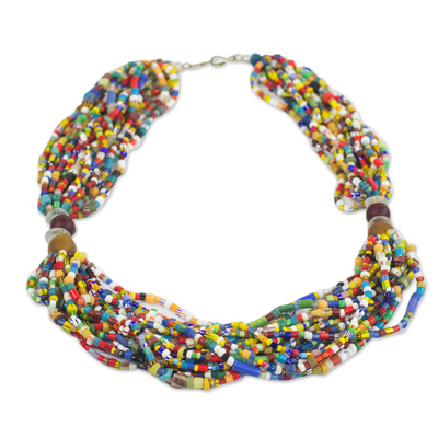 Multi-Colored Recycled Glass and Plastic Torsade Necklace