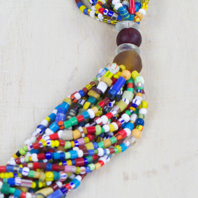 Recycled glass torsade necklace, 'Harvest of Colors' - Multi-Colored Recycled Glass and Plastic Torsade Necklace