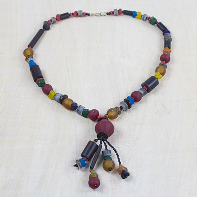 Recycled glass beaded pendant necklace, Recycled Medley