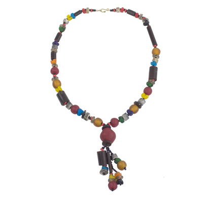 Recycled Glass Beaded Pendant Necklace from Ghana