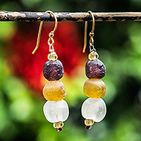 Recycled glass and plastic beaded dangle earrings, 'Fresh Novelty' - Recycled Glass and Plastic Beaded Earrings from Ghana