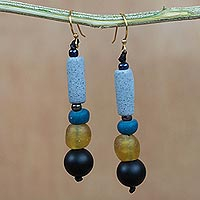 Recycled glass and plastic beaded dangle earrings, 'Authentic Ghana' - Recycled Glass and Plastic Beaded Dangle Earrings