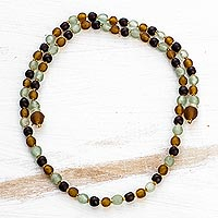 Recycled glass beaded lariat necklace, 'Beautiful Tie' - Recycled Glass Beaded Lariat Necklace from Ghana