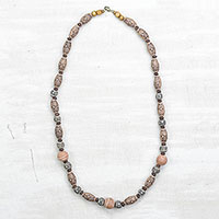 Ceramic and recycled plastic beaded necklace, 'Floral Africa' - Floral Ceramic and Recycled Plastic Necklace from Ghana