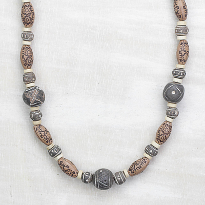Ceramic and recycled plastic beaded necklace, 'Happy Blooms' - Ceramic and Recycled Plastic Beaded Happiness Necklace