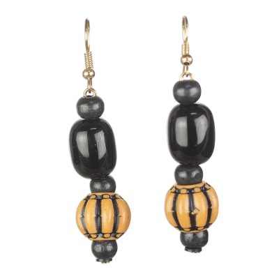 Recycled glass and plastic dangle earrings,