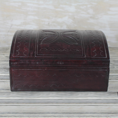 Leather jewelry box, 'Beautiful Tabun Bit' - Handcrafted Leather Jewelry Box from Ghana