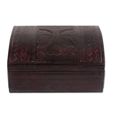 Leather jewelry box, 'Beautiful Tabun Bit' - Handcrafted Leather Jewelry Box from Ghana