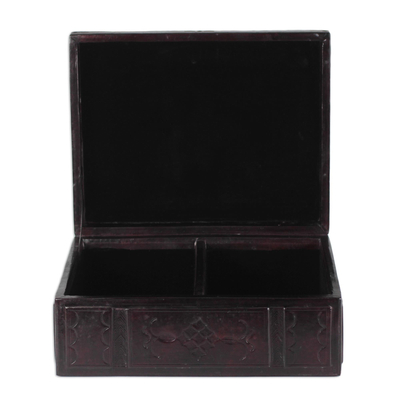 Leather jewelry box, 'Beautiful Takbat' - Embossed Leather Jewelry Box Handcrafted in Ghana