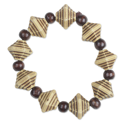 Sese Wood and Recycled Plastic Beaded Stretch Bracelet
