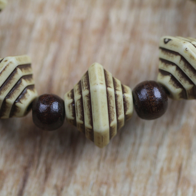 Wood and recycled plastic beaded stretch bracelet, 'Safari Style' - Sese Wood and Recycled Plastic Beaded Stretch Bracelet