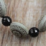 Wood and recycled plastic beaded stretch bracelet, 'Favorite Flowers' - Floral Sese Wood and Plastic Beaded Stretch Bracelet