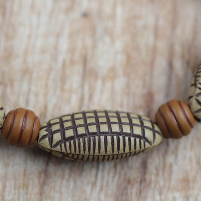 Recycled plastic beaded stretch bracelet, 'Tortoise Home' - Recycled Plastic Beaded Stretch Bracelet from Ghana