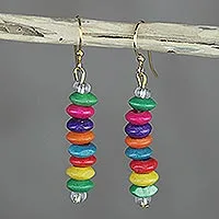 Wood beaded dangle earrings, Stacked Color