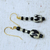 Batik wood and bone dangle earrings, 'All Is Well' - Black and White Recycled Sese Wood and Bone Dangle Earrings (image 2b) thumbail