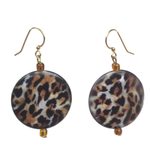 Recycled glass dangle earrings, 'Leopard Style' - Recycled Glass Leopard Motif Earrings from Ghana