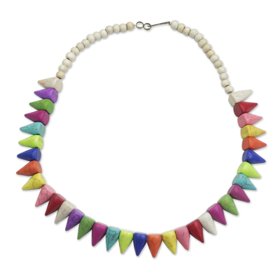 Beaded necklace, 'Rainbow Triangles' - Rainbow Pointed Howlite and Sese Wood Beaded Necklace