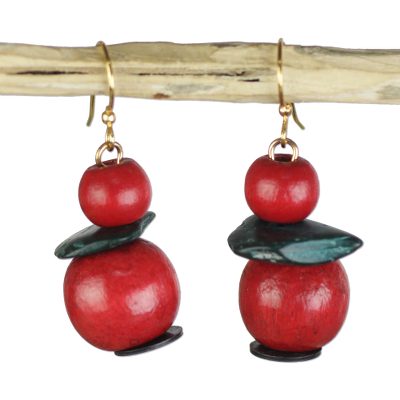 Sese wood and coconut shell dangle earrings,