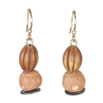 Ceramic and recycled plastic beaded dangle earrings,