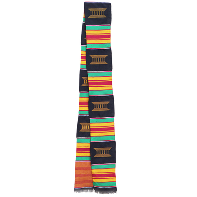 Cotton blend kente cloth scarf, 'Ohemaa Beauty' - Multi-Colored Handwoven Cotton Blend Kente Cloth Scarf