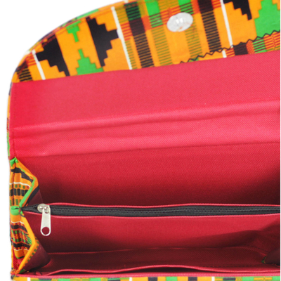 Cotton clutch, 'Adepa' - Multi-Colored Kente Print Cotton Clutch with Interior Pocket
