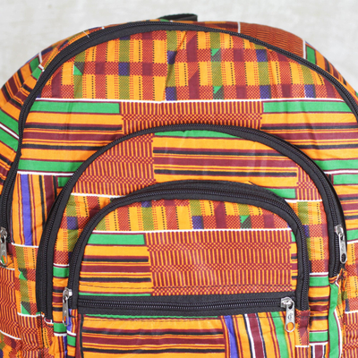 Cotton backpack, 'Ashanti Neon' - Colorful Ashanti Neon Cotton Backpack with Exterior Pockets