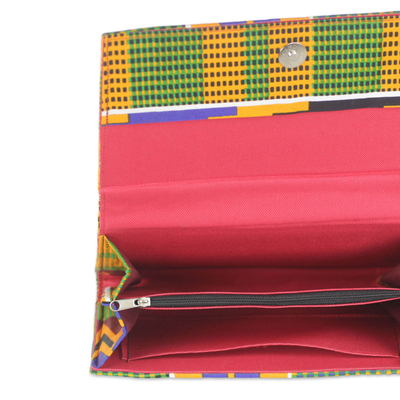 Cotton clutch, 'Kente Geometry' - Colorful Kente Geometry Cotton Clutch with Interior Pockets