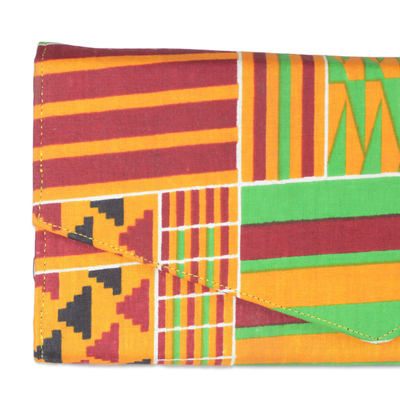 Brieftasche aus Baumwolle, 'Electric Kente Dreams - Electric Dreams Mehrfarbige geometrische Brieftasche aus Baumwolle