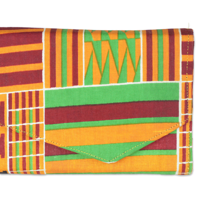 Brieftasche aus Baumwolle, 'Electric Kente Dreams - Electric Dreams Mehrfarbige geometrische Brieftasche aus Baumwolle