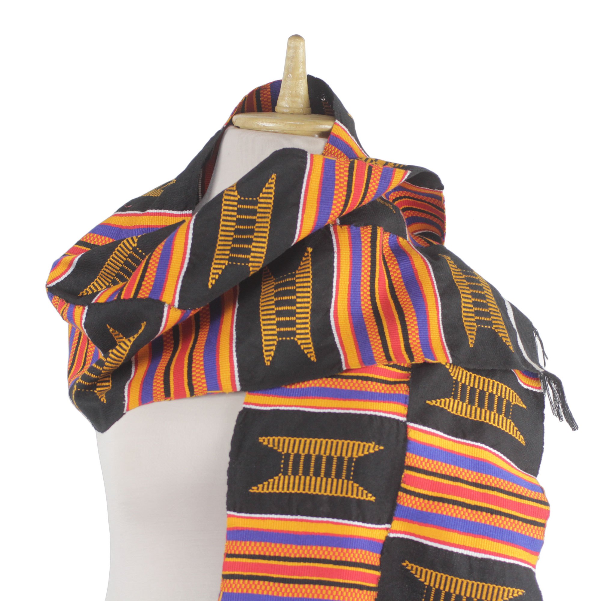 Handwoven Striped Ashanti Golden Stool Kente Cloth Scarf Kente Throne