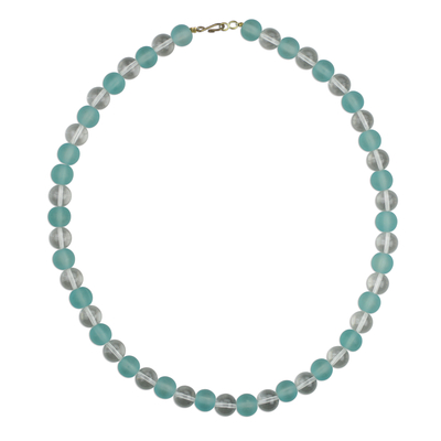 Aqua Blue Recycled Frosted and Clear Glass Beaded Necklace
