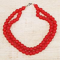 Recycled glass beaded necklace, Rosy Red