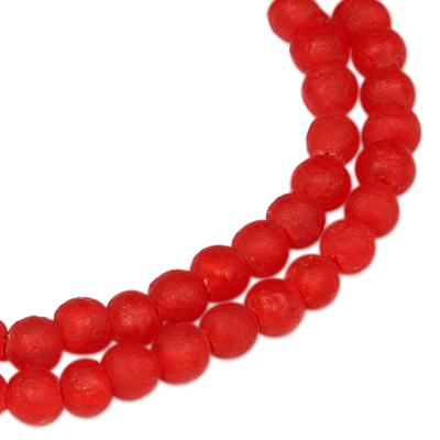 Recycled glass beaded necklace, 'Rosy Red' - Recycled Glass Beaded Necklace in Red from Ghana