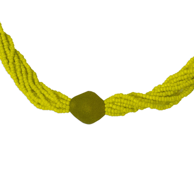 Halskette aus recycelten Glasperlen - Sonnige gelbe mehrsträngige Halskette aus recycelten Glasperlen