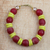 Recycled glass beaded bracelet, 'Frosty Berries' - Red and Yellow Striped Recycled Glass Beaded Bracelet thumbail