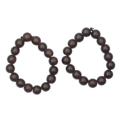Recycled glass beaded stretch bracelets, 'Coffee Sensation' (pair) - Brown Recycled Glass Beaded Stretch Bracelets (Pair)