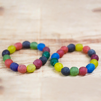 Recycled glass beaded stretch bracelets, Festive Sensation (pair)