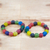 Recycled glass beaded stretch bracelets, 'Festive Sensation' (pair) - Pair of Multi-Colored Recycled Glass Beaded Bracelets thumbail