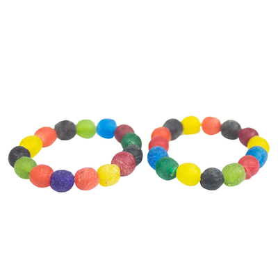 Stretch-Armbänder aus recycelten Glasperlen, (Paar) - Paar mehrfarbige Armbänder aus recycelten Glasperlen