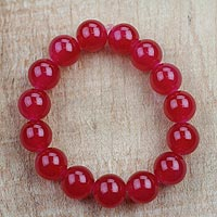 Recycled glass beaded stretch bracelet, 'Rosy Red'