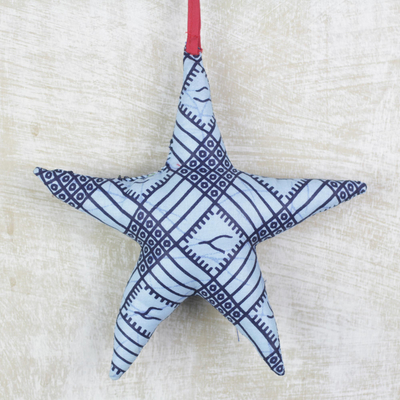 Cotton ornament, 'Star Squares' - Star-Shaped Cotton Ornament from Ghana